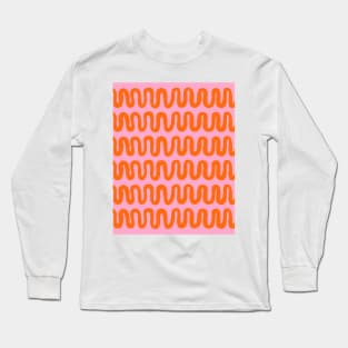 Squiggly Linear Pattern in Pink and Orange Stripes Long Sleeve T-Shirt